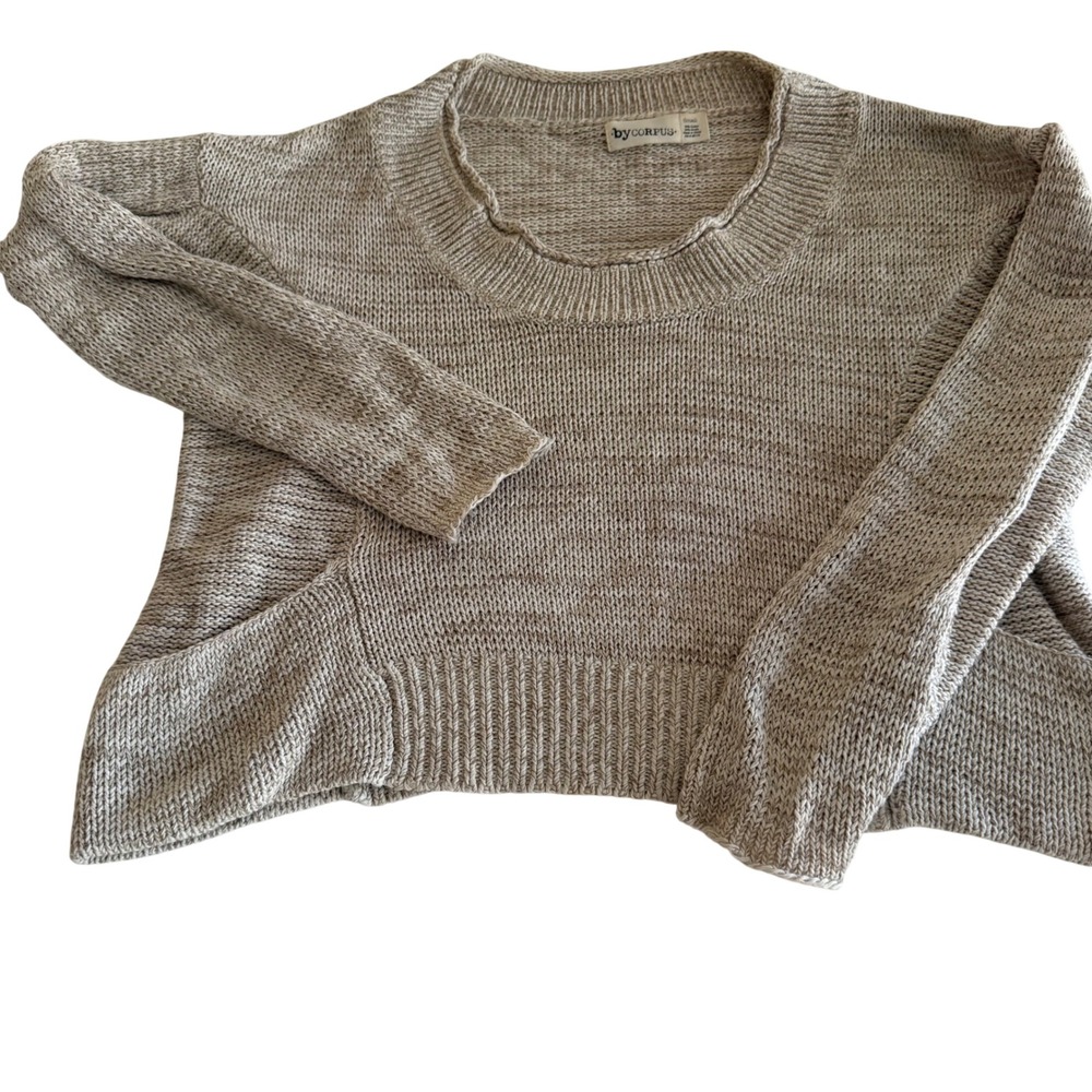 byCORPUS‎ Speckled Knit Sweater Women Small Neutral Crew Neck Cropped